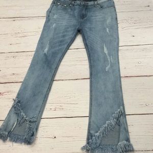 💕Hayden girls denim bell bottom distressed jeans